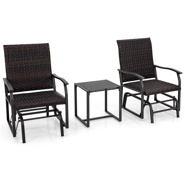 3 pièces Ensemble de meubles de balcon en rotin Ensemble de balcon avec 2 chaises et table Salon de jardin avec siège rembourré