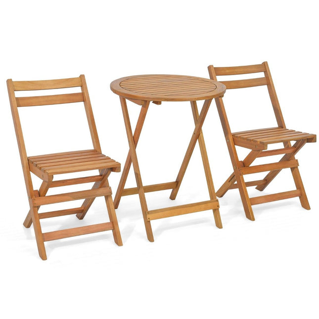 3 pièces Ensemble bistro en bois avec structure en bois d'acacia robuste, siège à lattes et plateau de table
