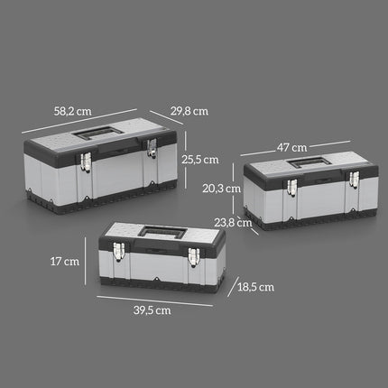 Coffret à outils 3 pièces, acier inoxydable, plastique, argent