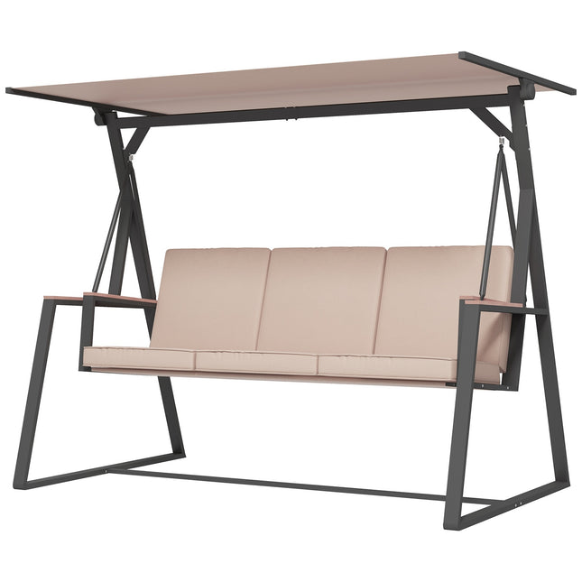 3-Sitzer Schaukelbank Khaki mit Auflagen und Dach, 300 kg