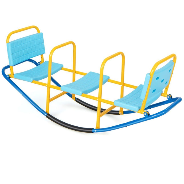 Fauteuil à bascule 3 places à bascule de jardin avec poignées à bascule pour enfants jusqu'à 100 kg de capacité de charge bleu