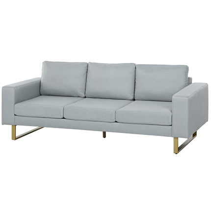 3-Sitzer-Sofa, Couch mit Massivholzrahmen, Metallbeinen, schlichtem Design, hellgrau