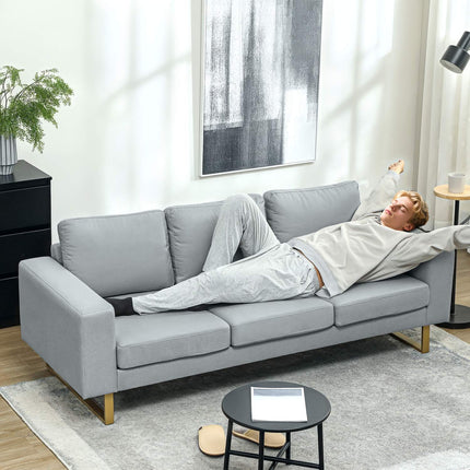 3-Sitzer-Sofa, Couch mit Massivholzrahmen, Metallbeinen, schlichtem Design, hellgrau