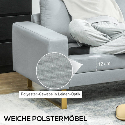 3-Sitzer-Sofa, Couch mit Massivholzrahmen, Metallbeinen, schlichtem Design, hellgrau