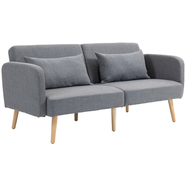 Graues 3-Sitzer Schlafsofa, verstellbare Rückenlehne, Leinenoptik