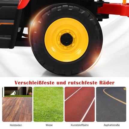 3-Gang Kindertraktor 12V Aufsitztraktor mit abnehmbarem Anhänger Rot