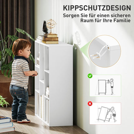 Bücherregal mit 3 Ebenen, 8 Fächer, weiße Spanplatte