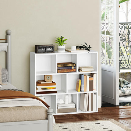 Bücherregal mit 3 Ebenen, 8 Fächer, weiße Spanplatte