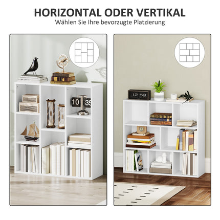 Bücherregal mit 3 Ebenen, 8 Fächer, weiße Spanplatte