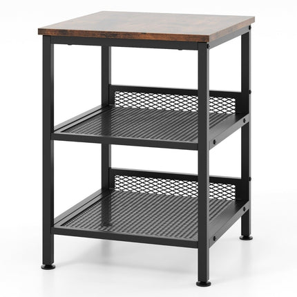 3-stufiger Beistelltisch mit Metallgestell &amp; 2 Gitterablagen quadratischer Nachttisch Industriedesign