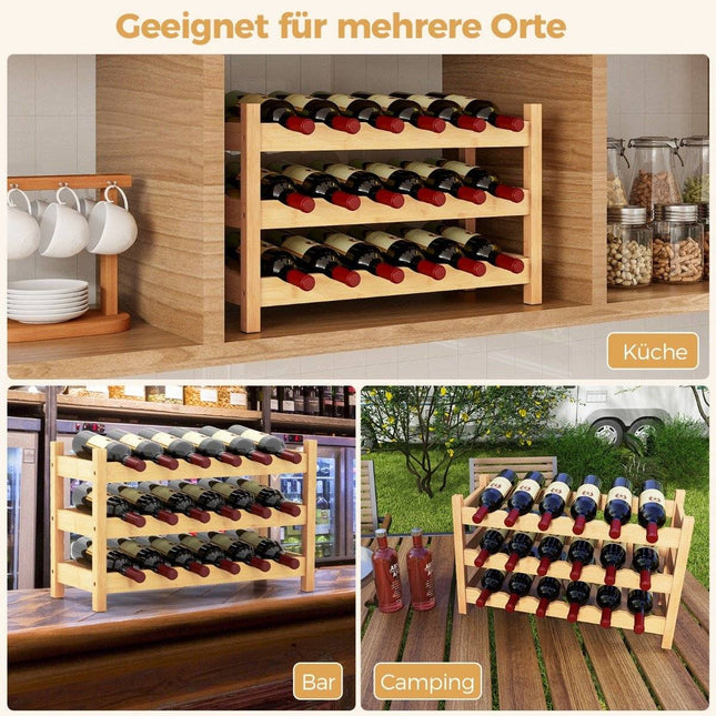 Casier à vin à 3 niveaux Support à vin en bambou pour 18 bouteilles 62 x 24 x 38 cm naturel