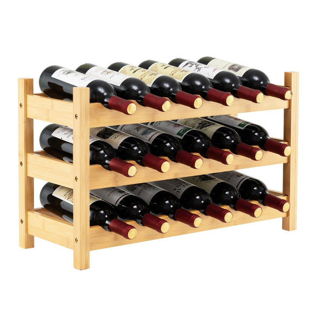 Casier à vin à 3 niveaux Support à vin en bambou pour 18 bouteilles 62 x 24 x 38 cm naturel