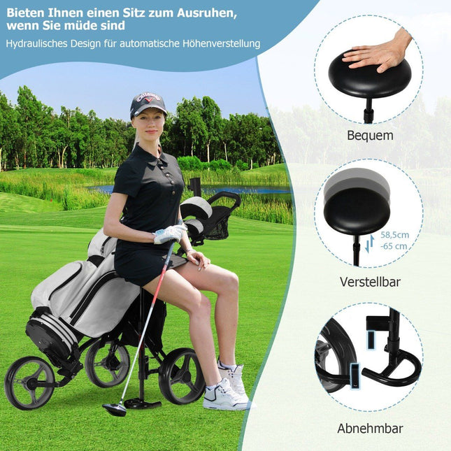 Chariot de golf à 3 roues en aluminium avec porte-parapluie et siège chariot de golf pliable caddy de golf gris