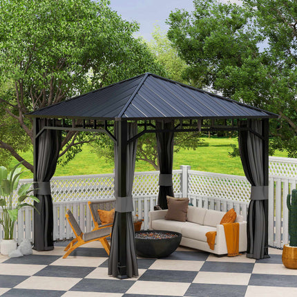 Gazebo 3x3 avec toit galvanisé et rideaux