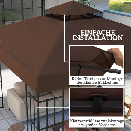 Toile de remplacement pour gazebo 3x3m, couleur café, protection UPF30+, drainage de l'eau