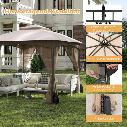 Tonnelle 3x3 m avec moustiquaire et sacs de sable, imperméable
