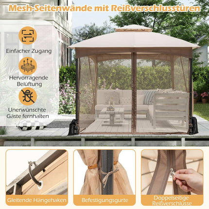 Tonnelle 3x3 m avec moustiquaire et sacs de sable, imperméable