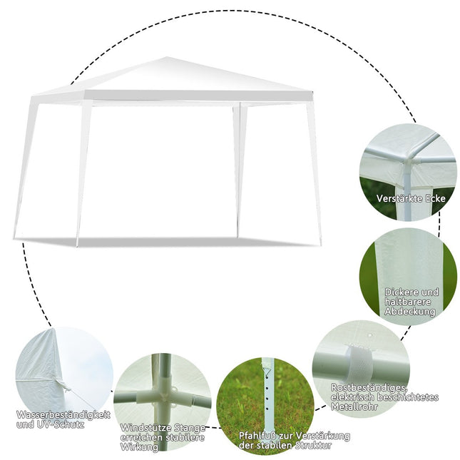 3x3m Outdoor-Pavillon mit Heringen und Seilen, Weiß