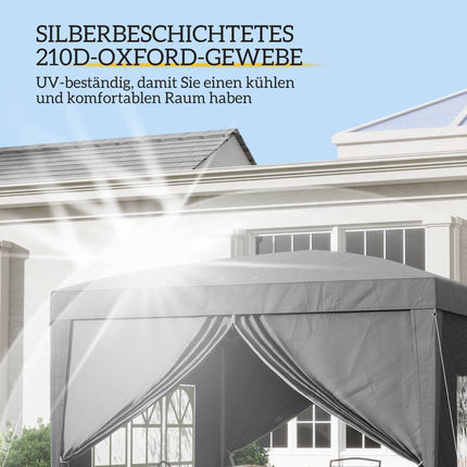 Pavillon 3 x 3 m avec 4 parois latérales, protection UV, gris