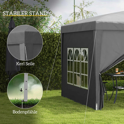 Pavillon 3 x 3 m avec 4 parois latérales, protection UV, gris
