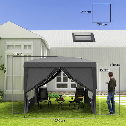 Pavillon 3 x 3 m avec 4 parois latérales, protection UV, gris