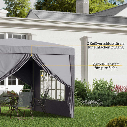 Pavillon 3 x 3 m avec 4 parois latérales, protection UV, gris