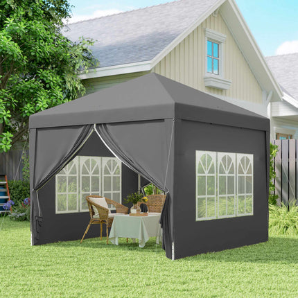 Pavillon 3 x 3 m avec 4 parois latérales, protection UV, gris