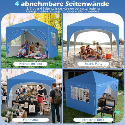 Tente pop-up 3 x 3 m, 4 parois amovibles, bleue