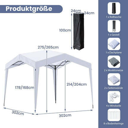 Tonnelle pliante 3 x 3 m, étanche, avec sac et piquets