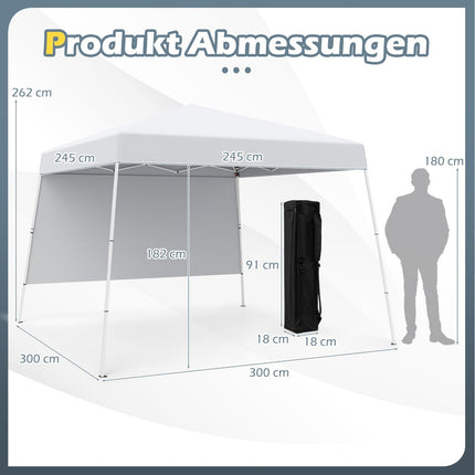 3x3m Pop-Up Pavillon, wasserdicht, UV-Schutz, weiß
