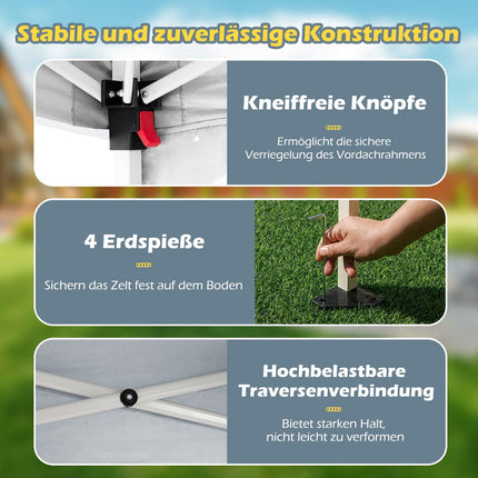 3x3m Pop-Up Pavillon, wasserdicht, UV-Schutz, weiß