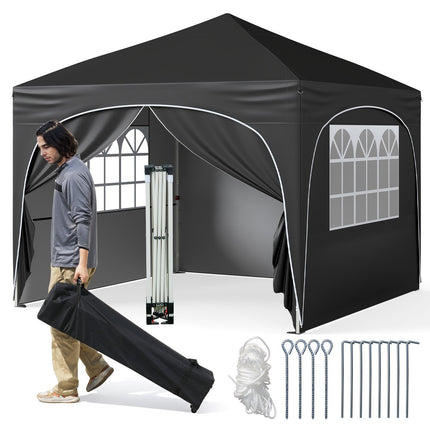 Tonnelle pliante 3 x 3 m avec 4 parois amovibles, noire