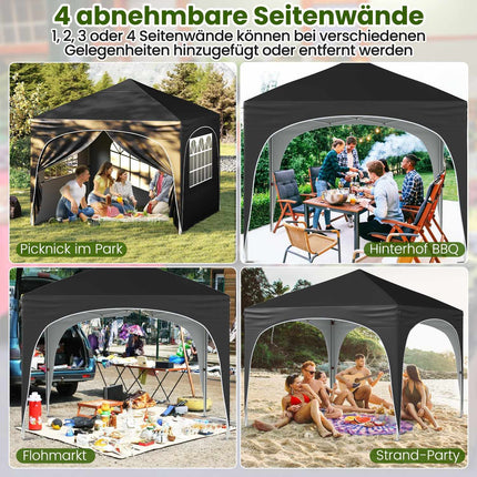 Tonnelle pliante 3 x 3 m avec 4 parois amovibles, noire