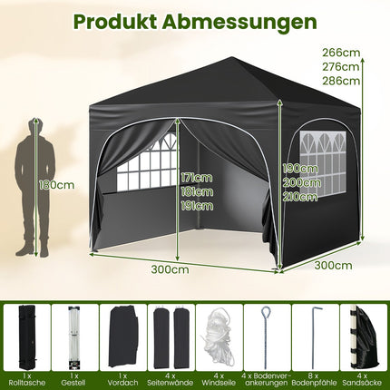 Tonnelle pliante 3 x 3 m avec 4 parois amovibles, noire