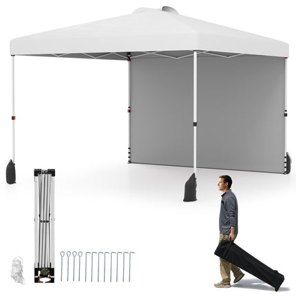 Tonnelle pliante 3 x 3 m avec paroi latérale, portable, blanche