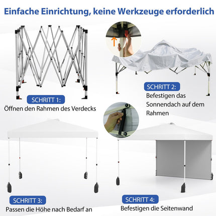Tonnelle pliante 3 x 3 m avec paroi latérale, portable, blanche