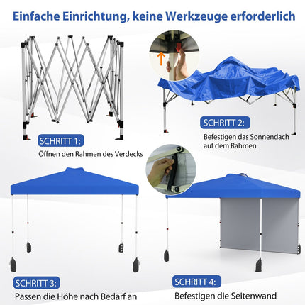 Pavillon pop-up 3 x 3 m avec paroi latérale, portable, bleu