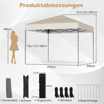 3x3 m Pop-Up Pavillon mit UV50+ Schutz, Weiß
