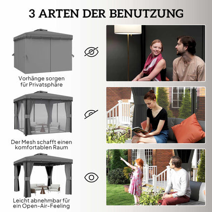 3x3m Wasserdichter Gartenpavillon mit Doppel-Dach
