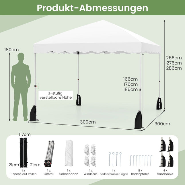 3x3 m Wasserdichter Pop-Up Pavillon mit Rollentasche