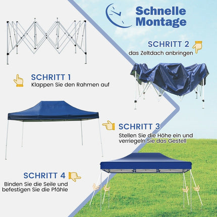 3 x 4,5 m Pop-Up Pavillon mit Rollen & Höhenverstellbar