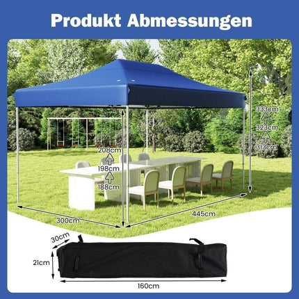 3 x 4,5 m Pop-Up Pavillon mit Rollen & Höhenverstellbar