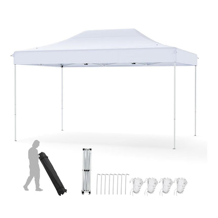 Pavillon pop-up 3 x 4,5 m avec roulettes et cordes, blanc