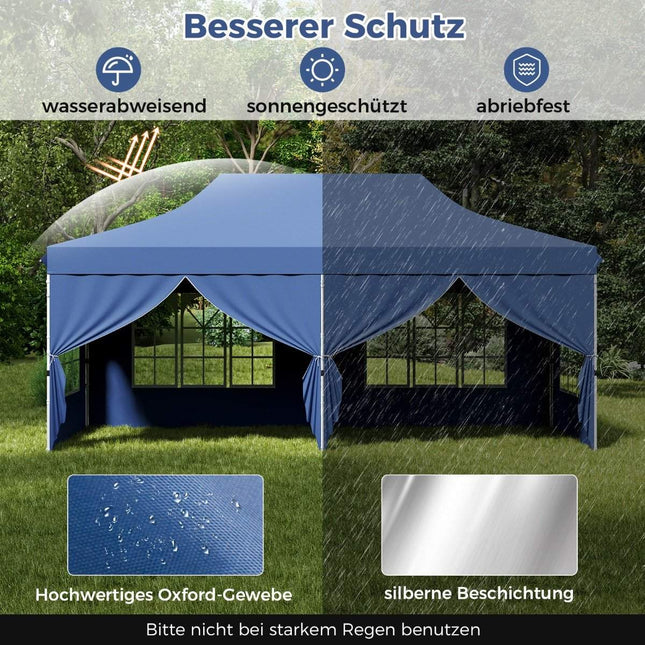 3x6m Pop-Up Pavillon mit 6 Seitenwänden & Sandsäcken