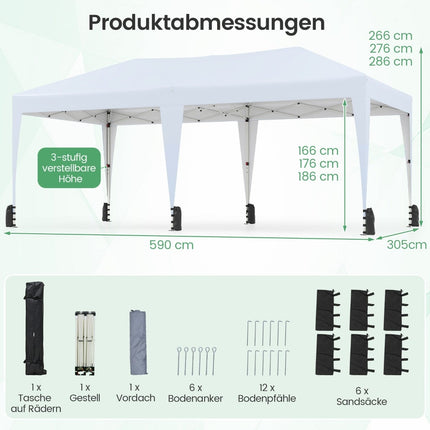 Tente pliante 3 x 6 m avec protection UV, blanche