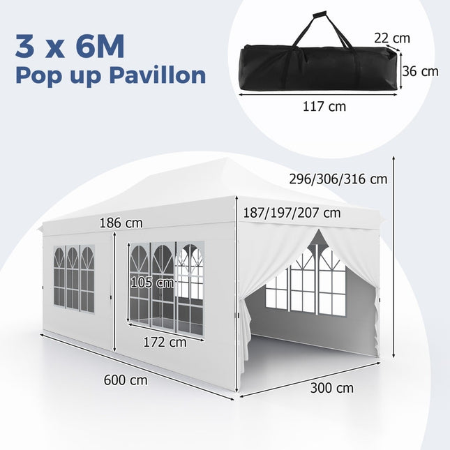 3x6m weißes Pop-Up Partyzelt mit abnehmbaren Seitenwänden
