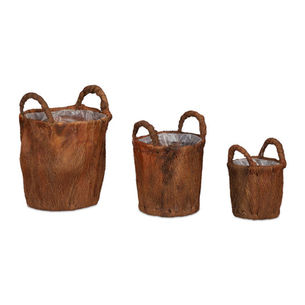 3x pots de fleurs en feuilles de cocotier