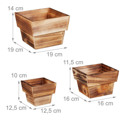 3x pots de fleurs carrés en bois