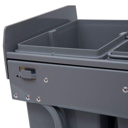Poubelle à encastrer 40 L, meuble bas, poubelle extractible avec 3 compartiments amovibles 1 x 20 & 2 x 10 L, pour armoires à partir de 400 mm de large, pour cuisine, gris