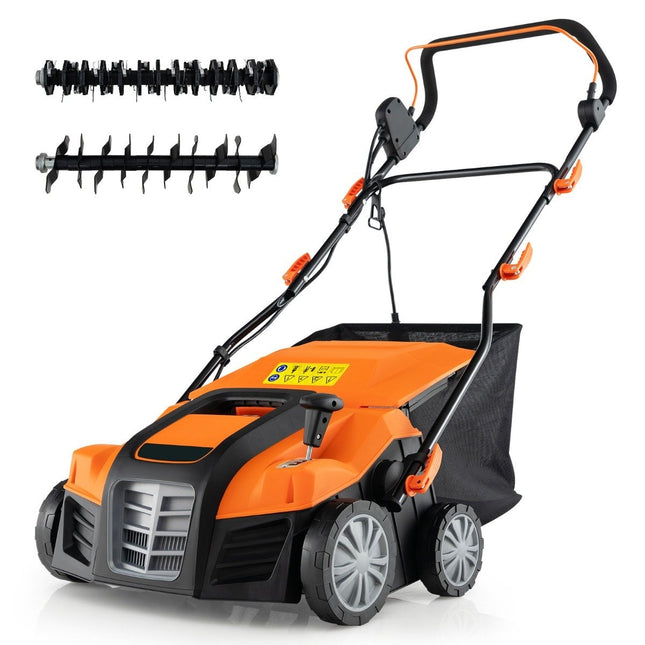 Scarificateur électrique de 41 cm et amp; Aérateur de pelouse Scarificateur 15A 2 en 1 avec réglage en hauteur 3 positions orange